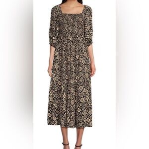 Floral Black and Beige Women's Dress